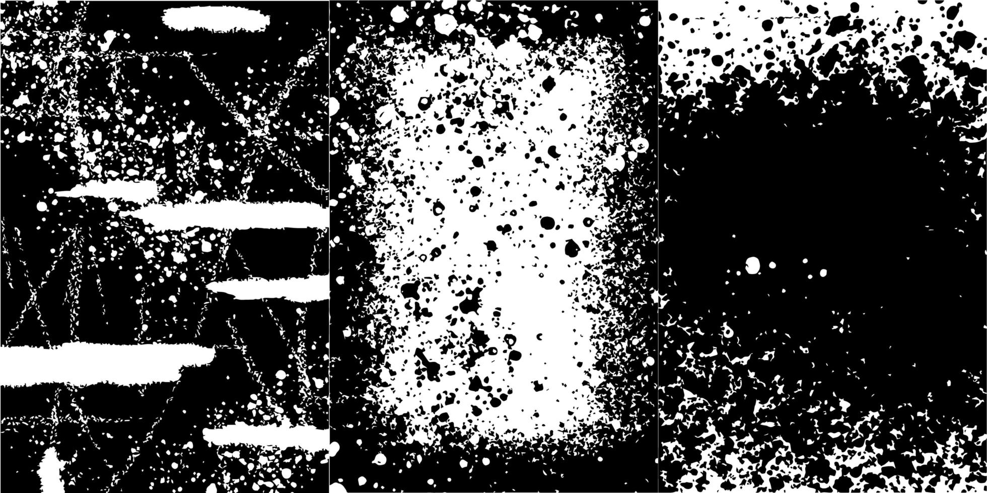 Three different black and white texture vector. Camouflage, Stippled and Grunge background illustration. vector