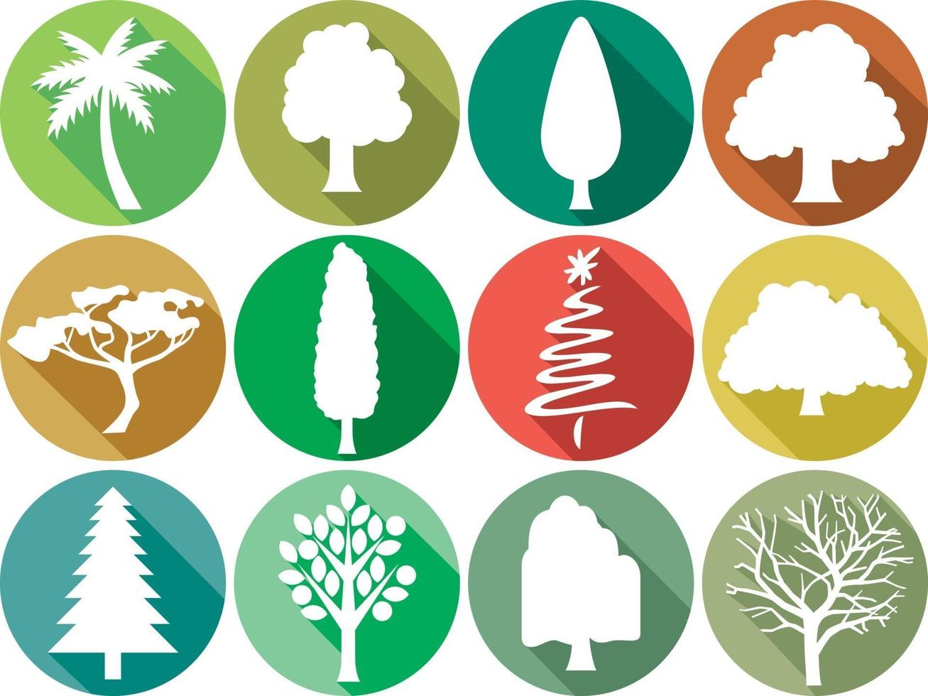colección de iconos planos de árboles vector