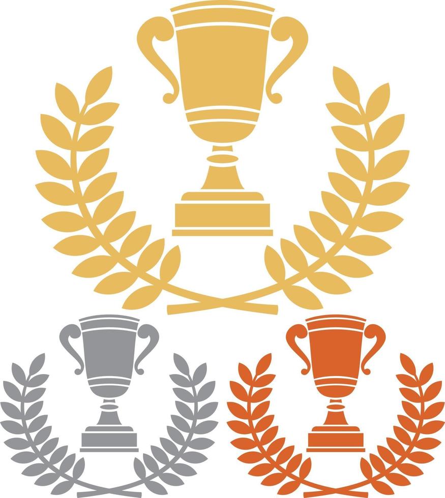 Gold Bronze and Silver Trophy Cup with Laurel Wreath vector