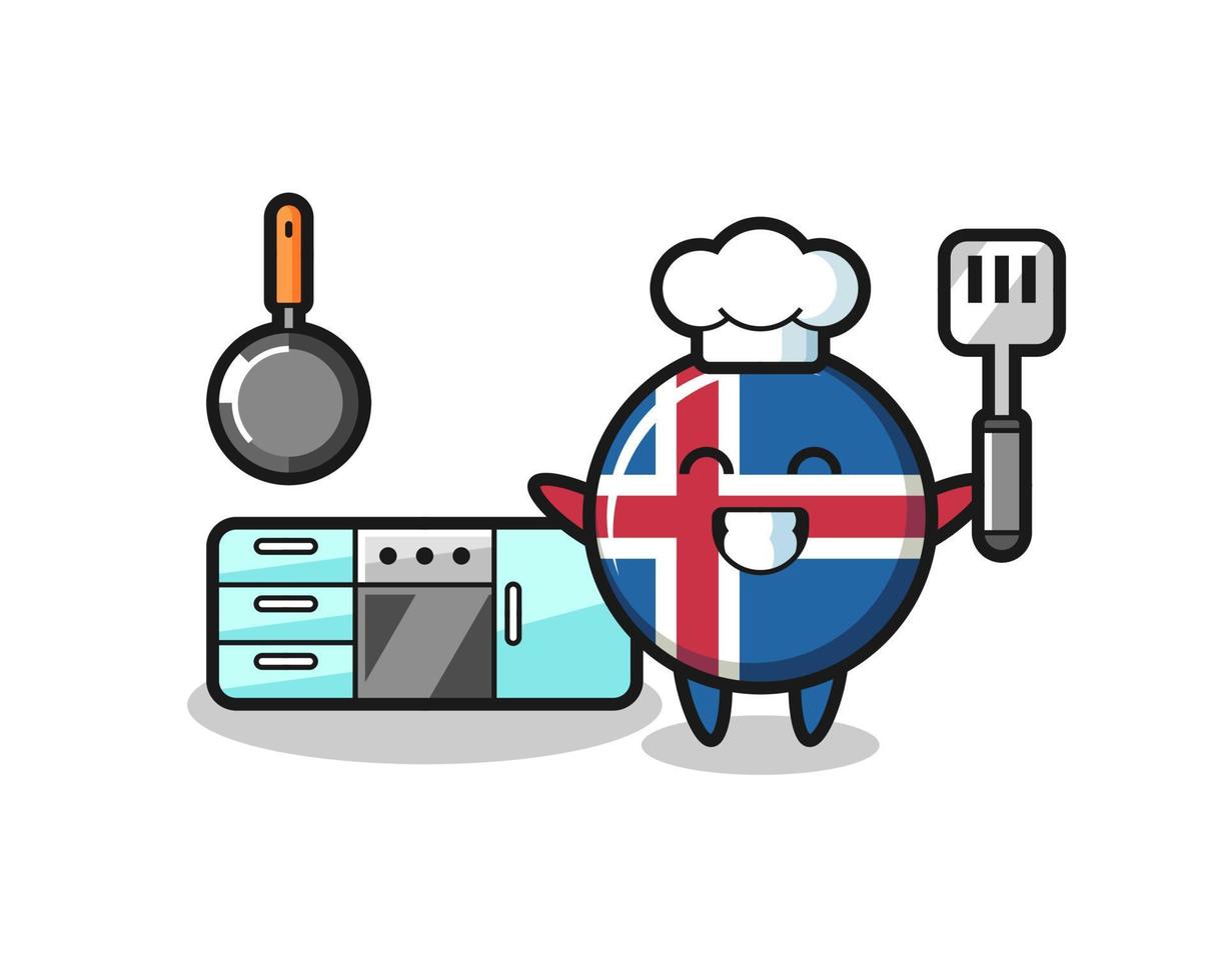 ilustración de personaje de bandera de islandia mientras un chef está cocinando vector