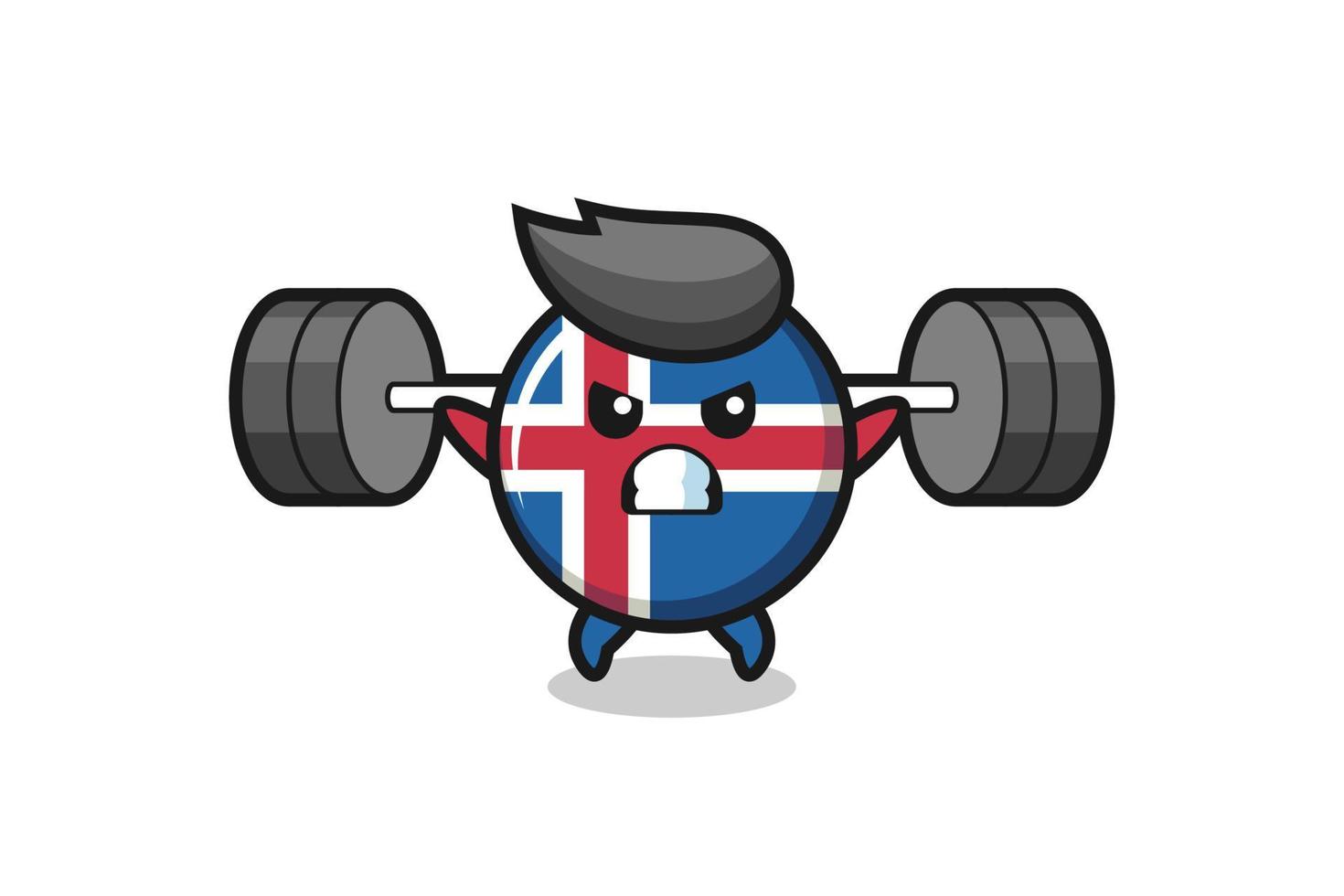 iceland flag mascot cartoon with a barbell vector
