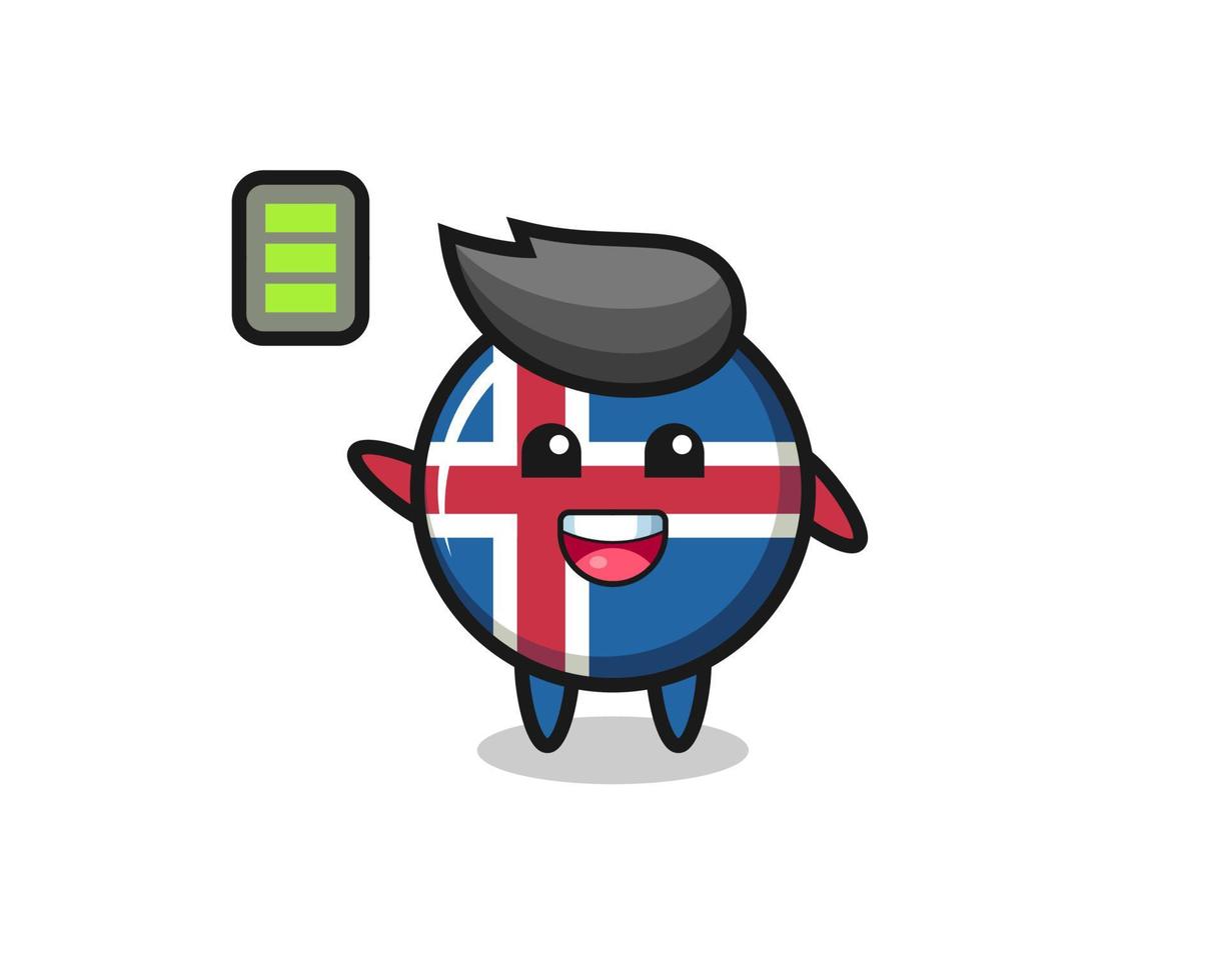 carácter de la mascota de la bandera de islandia con gesto enérgico vector