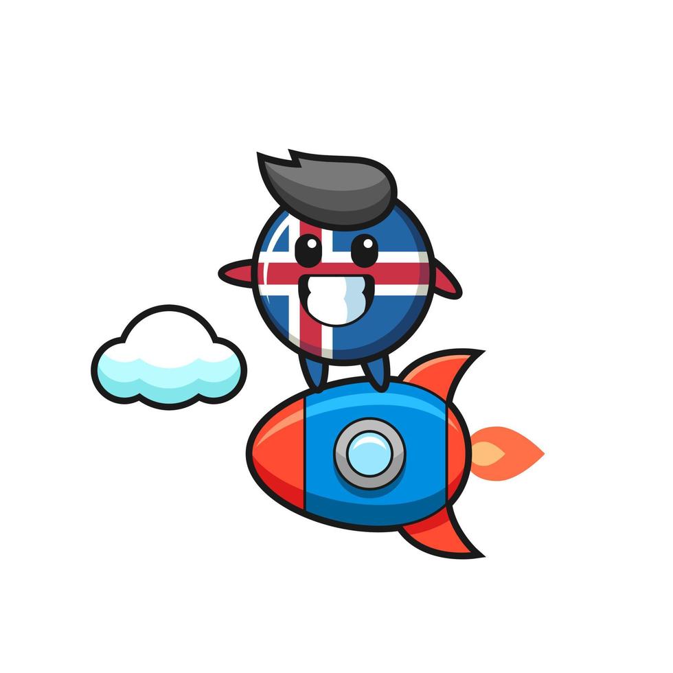 personaje de la mascota de la bandera de islandia montando un cohete vector