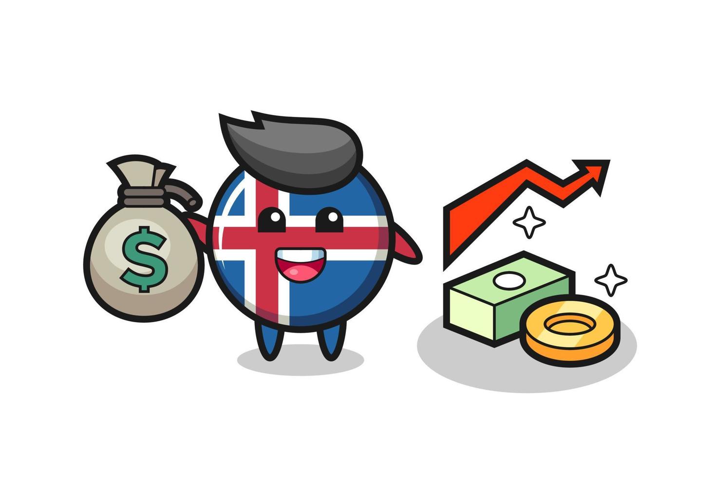 dibujos animados de ilustración de bandera de islandia con saco de dinero vector