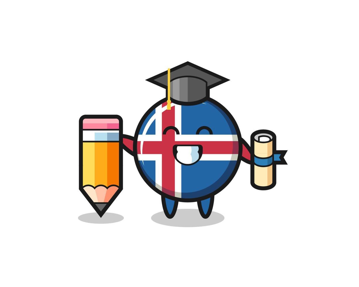 dibujos animados de ilustración de bandera de islandia es graduación con un lápiz gigante vector
