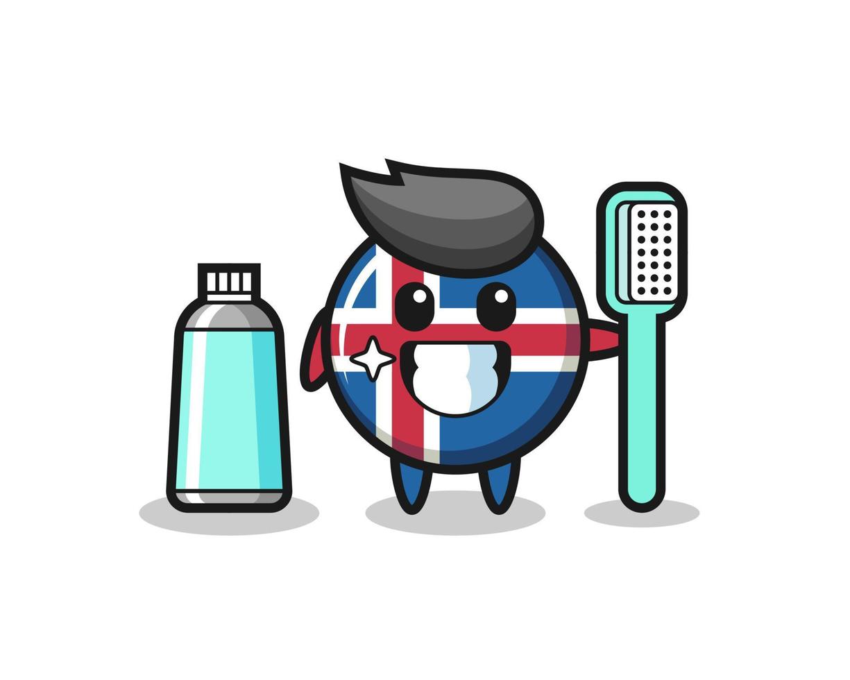 Ilustración de mascota de la bandera de Islandia con un cepillo de dientes vector