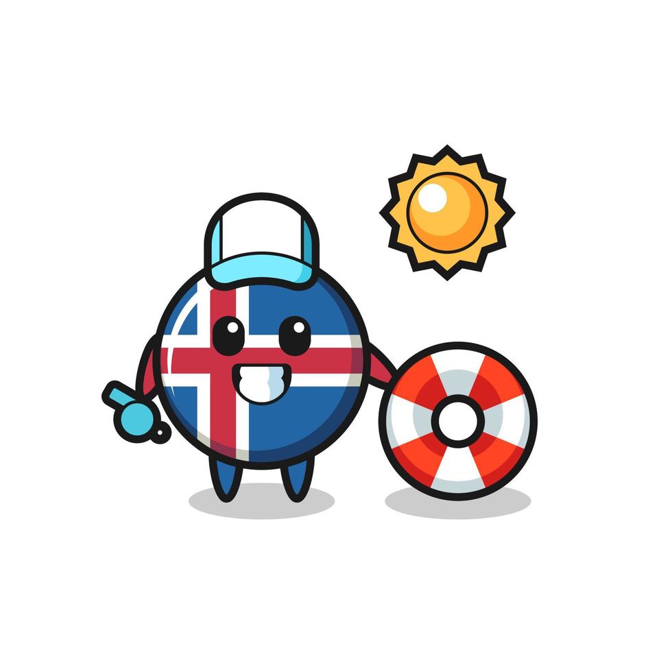 mascota de dibujos animados de la bandera de islandia como guardia de playa vector