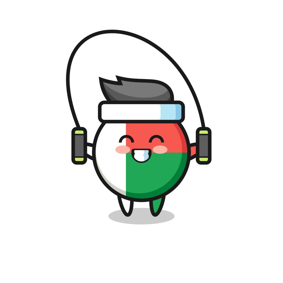 madagascar flag badge character cartoon with skipping rope vector