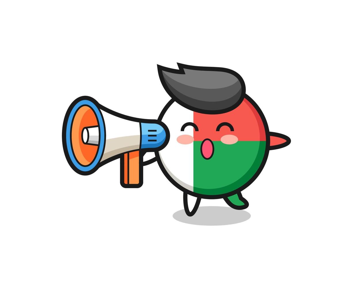 madagascar flag badge character illustration holding a megaphone vector