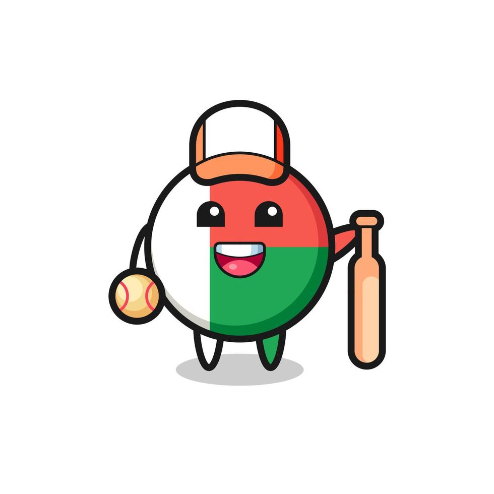 personaje de dibujos animados de la insignia de la bandera de madagascar como jugador de béisbol vector
