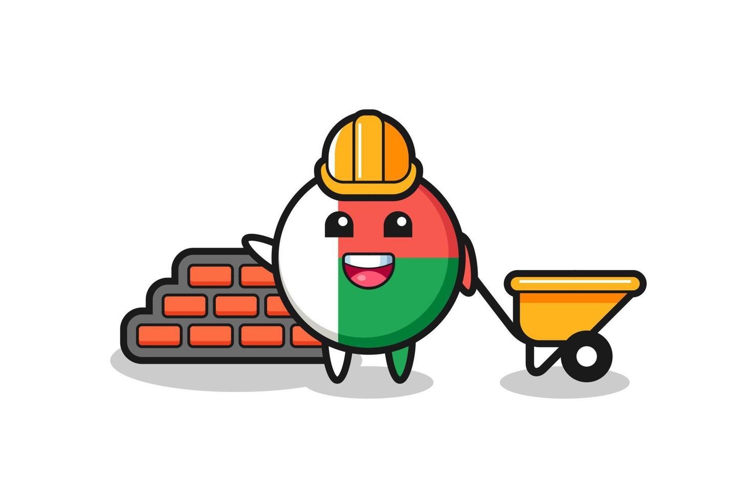Cartoon character of madagascar flag badge as a builder vector