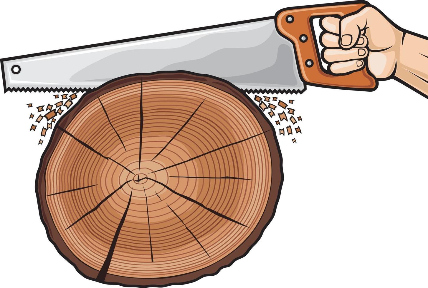 cortar árboles con sierra de mano vector