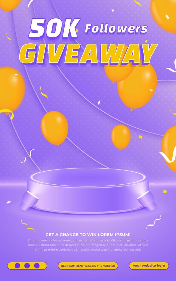 50K followers Giveaway invitation story post template vector