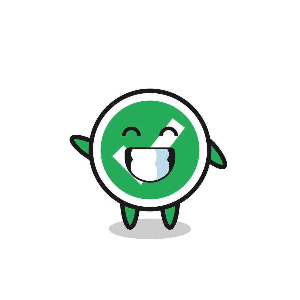 check mark cartoon character doing wave hand gesture vector