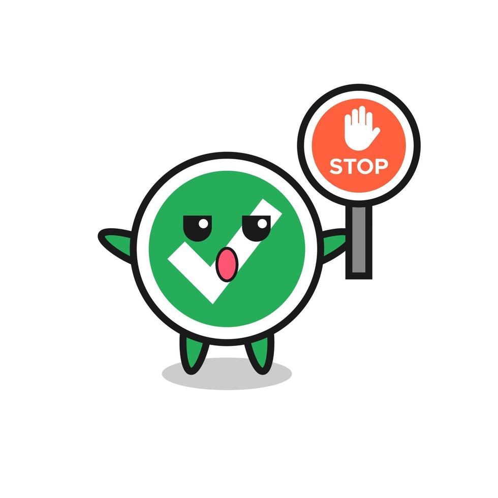 check mark character illustration holding a stop sign vector