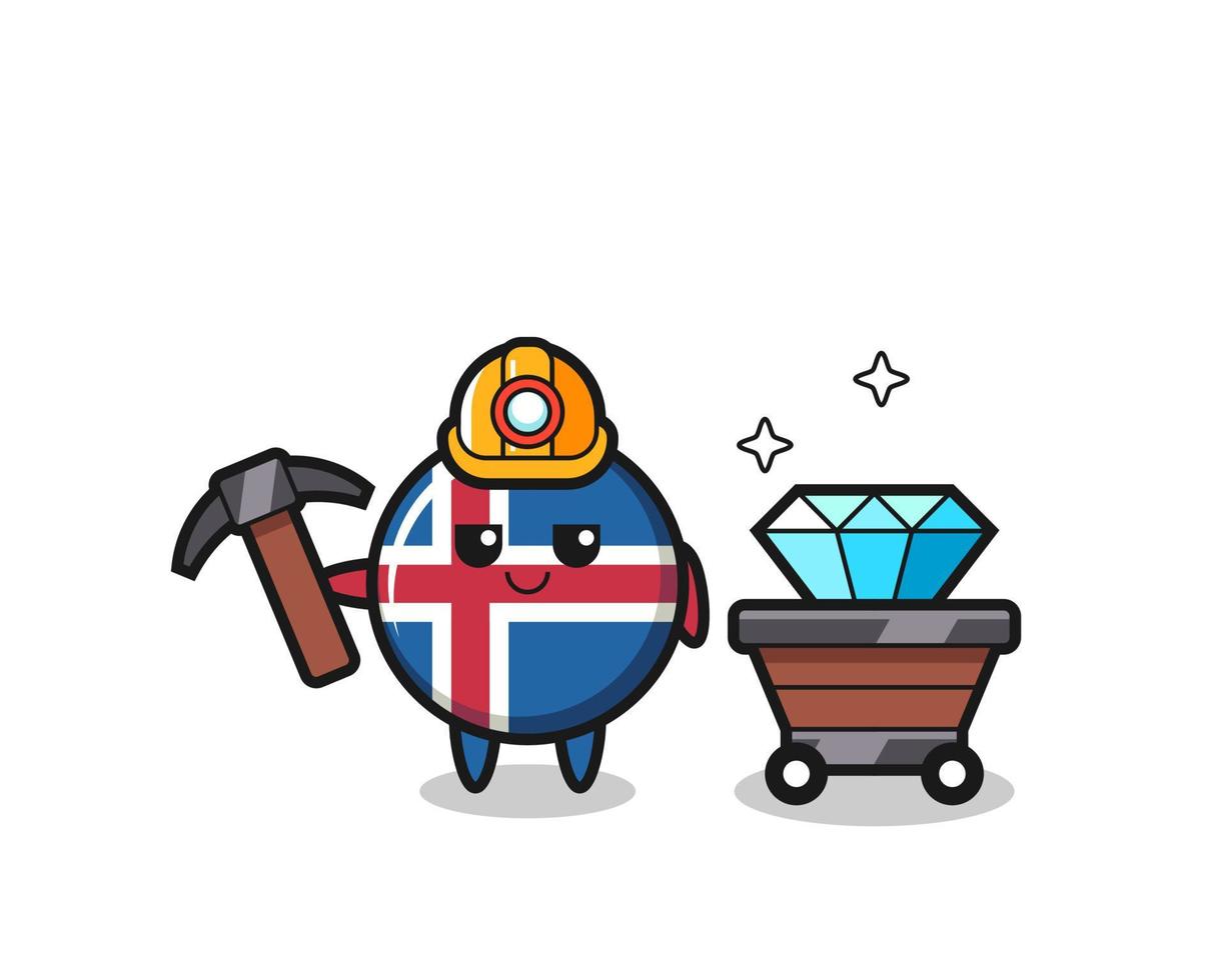 ilustración de personaje de la bandera de islandia como minero vector