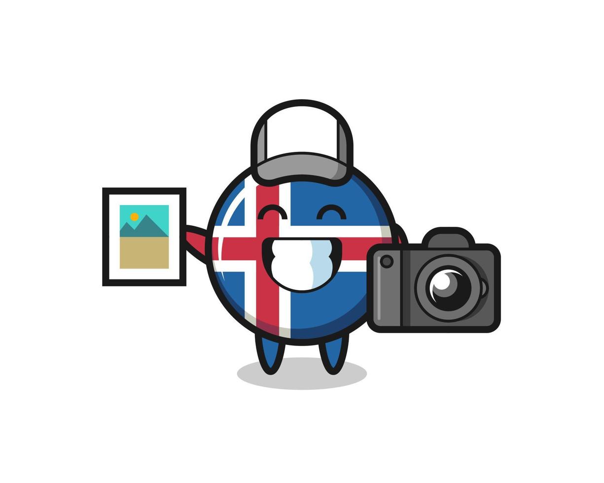 ilustración de personaje de la bandera de islandia como fotógrafo vector