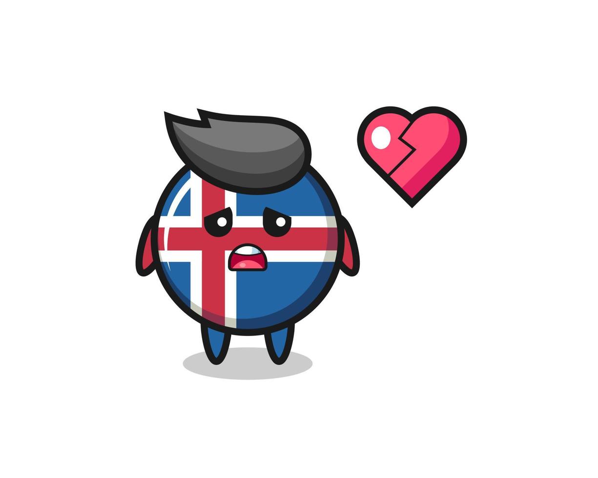 la ilustración de dibujos animados de la bandera de islandia es corazón roto vector