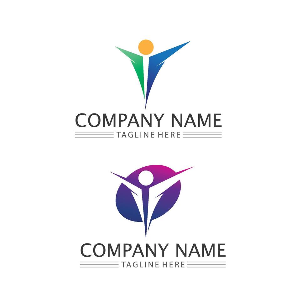 Human and people logo design Community care icon vector