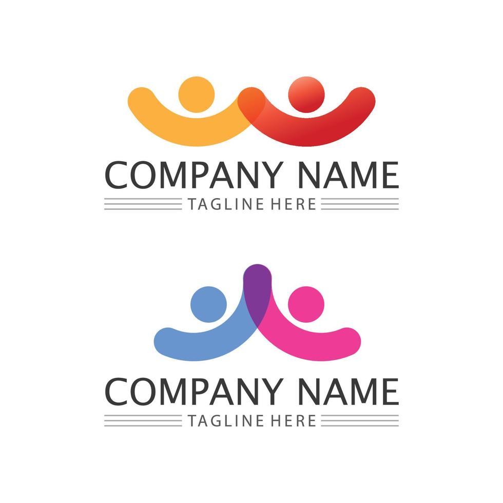 Human and people logo design Community care icon vector