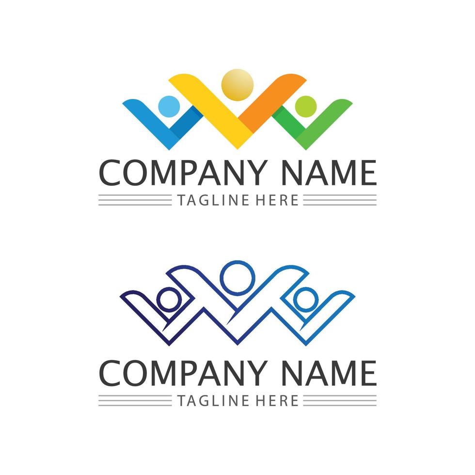 Human and people logo design Community care icon vector