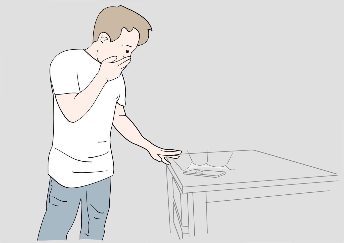 Scared man to take incoming phone call vector