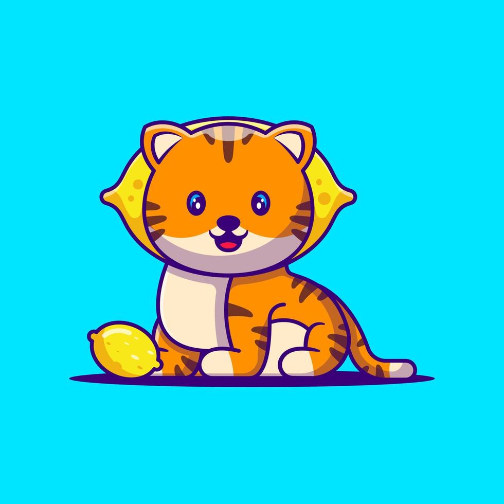 Cute Tiger with Lemon Cartoon Illustration. Animal Flat cartoon Style Concept vector