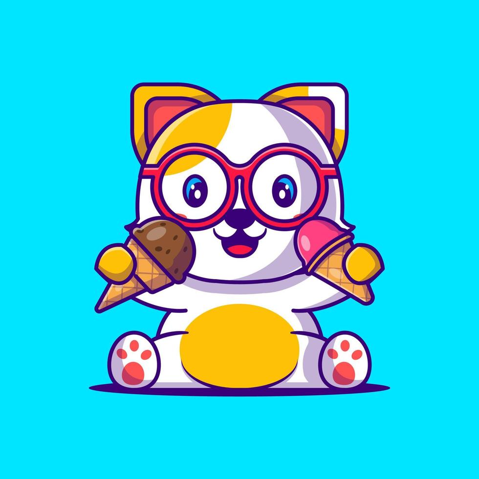 lindo gato con ilustración de dibujos animados de helado. concepto de estilo de dibujos animados plana animal vector