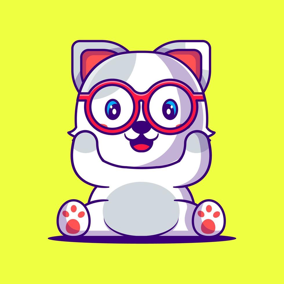 Ilustración de dibujos animados lindo gato feliz. concepto de estilo de dibujos animados planos de animales y educación vector