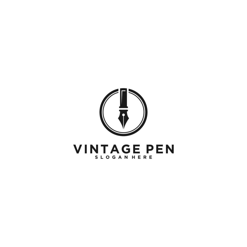 plantilla de logotipo de pluma vintage en fondo blanco vector
