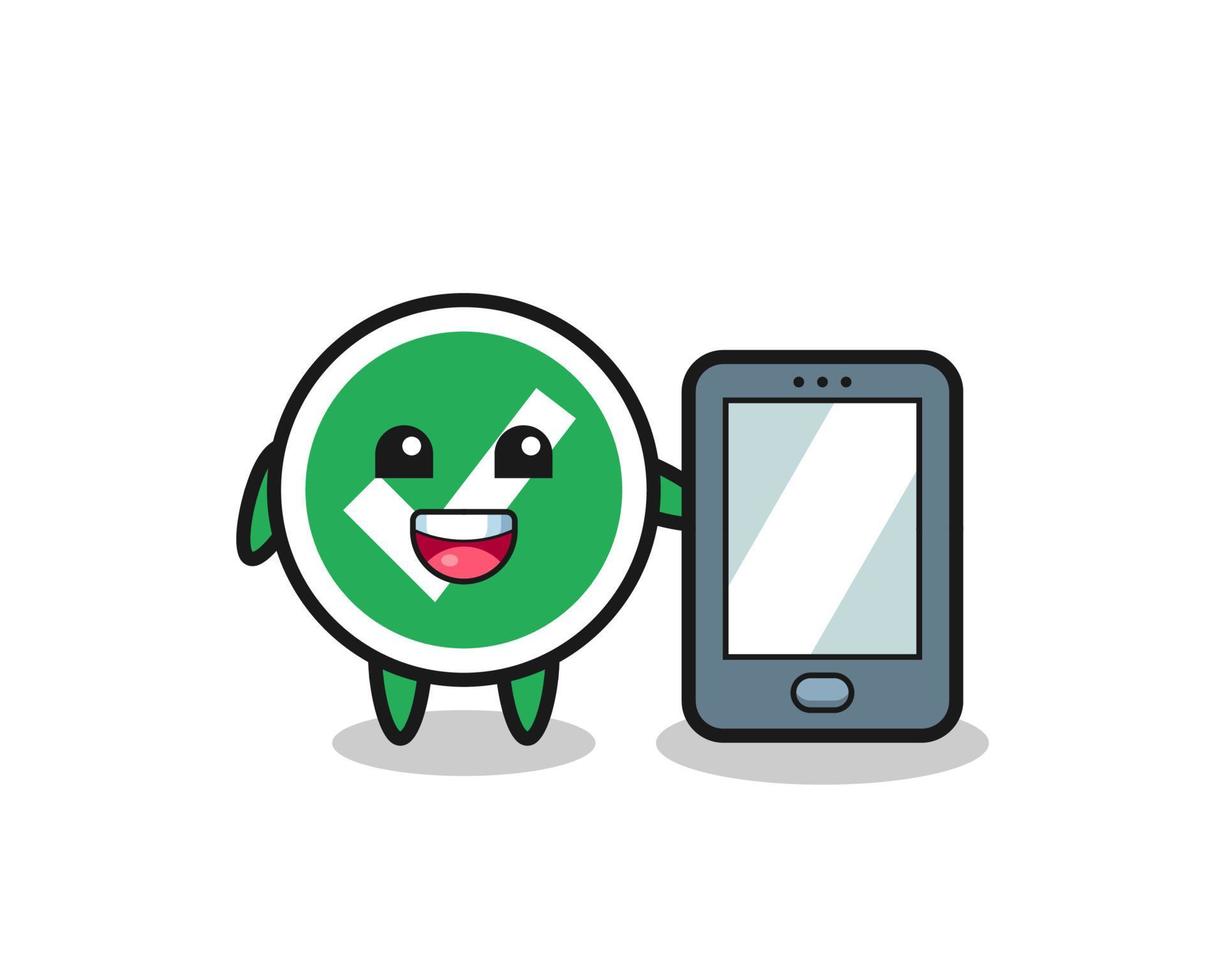 check mark illustration cartoon holding a smartphone vector