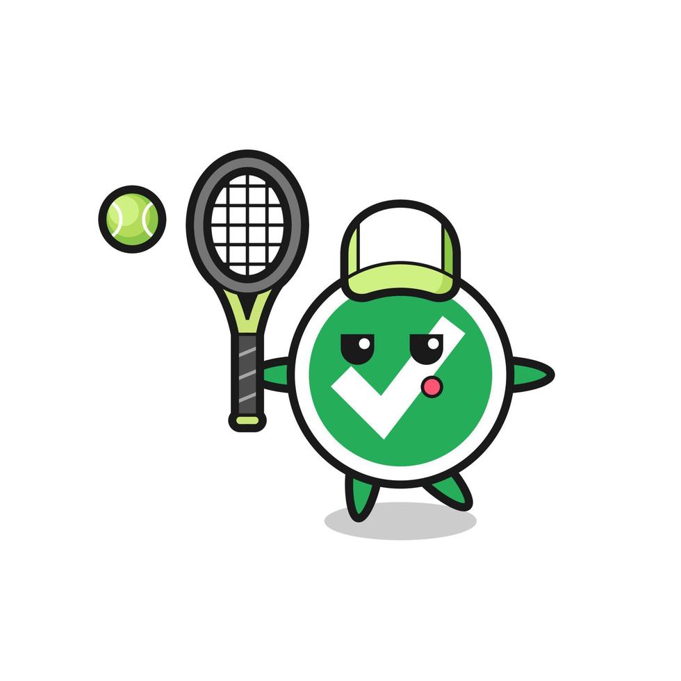 personaje de dibujos animados de la marca de verificación como tenista vector