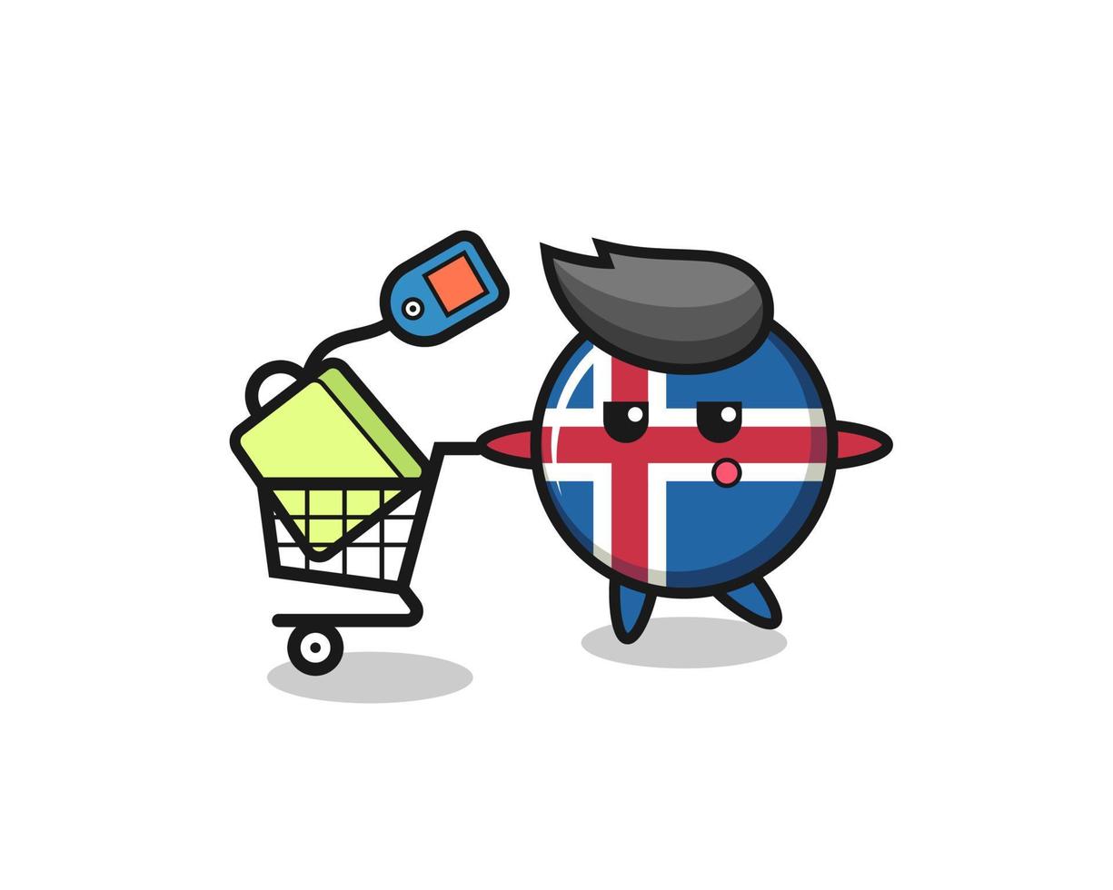 iceland flag illustration cartoon with a shopping cart vector