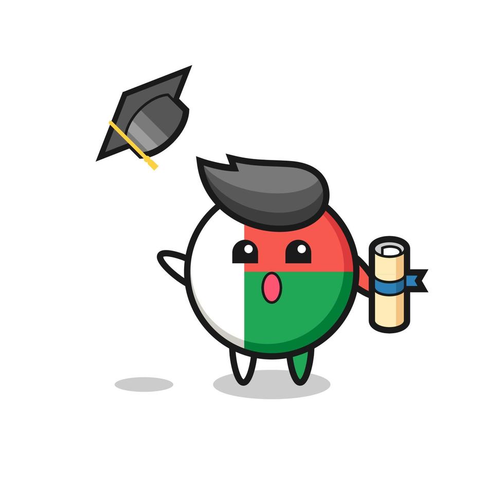 madagascar flag badge cartoon throwing the hat at graduation vector