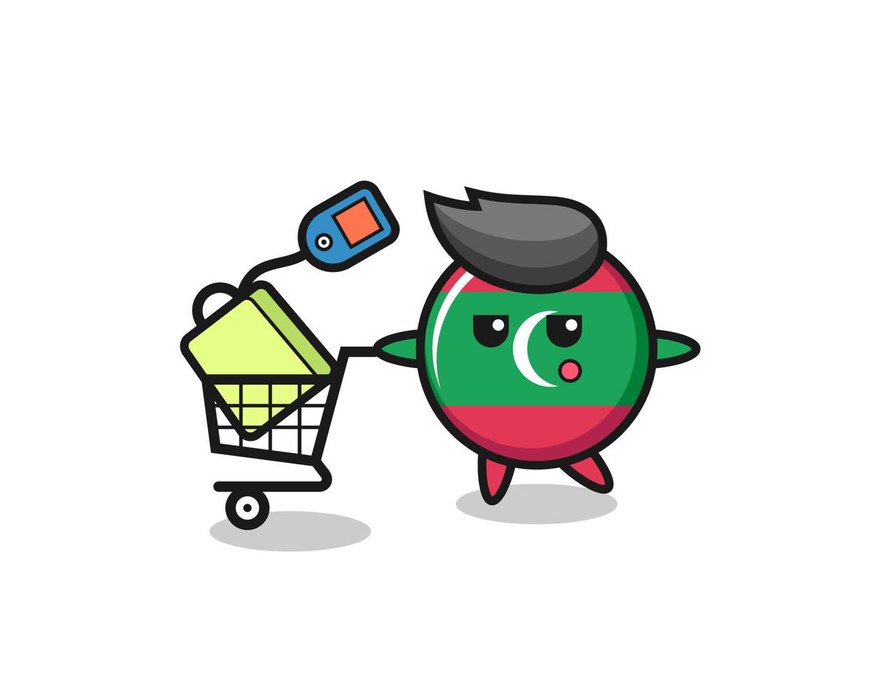 maldives flag badge cartoon with a shopping cart vector