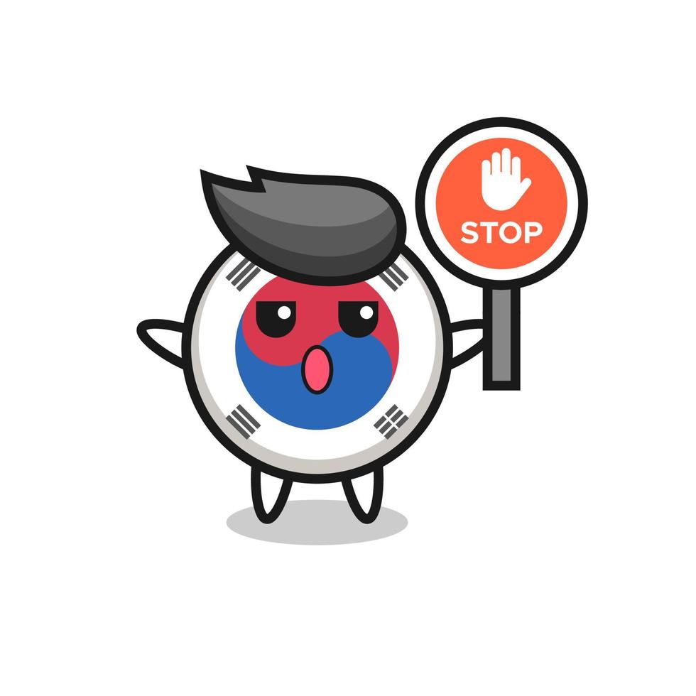 south korea flag character illustration holding a stop sign 3496067