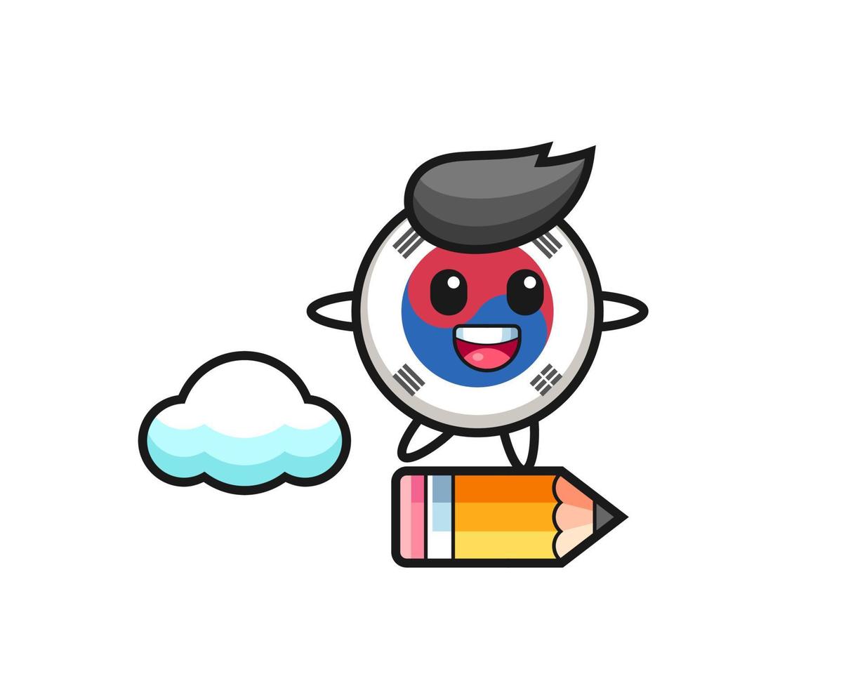 ilustración de la mascota de la bandera de corea del sur montada en un lápiz gigante vector
