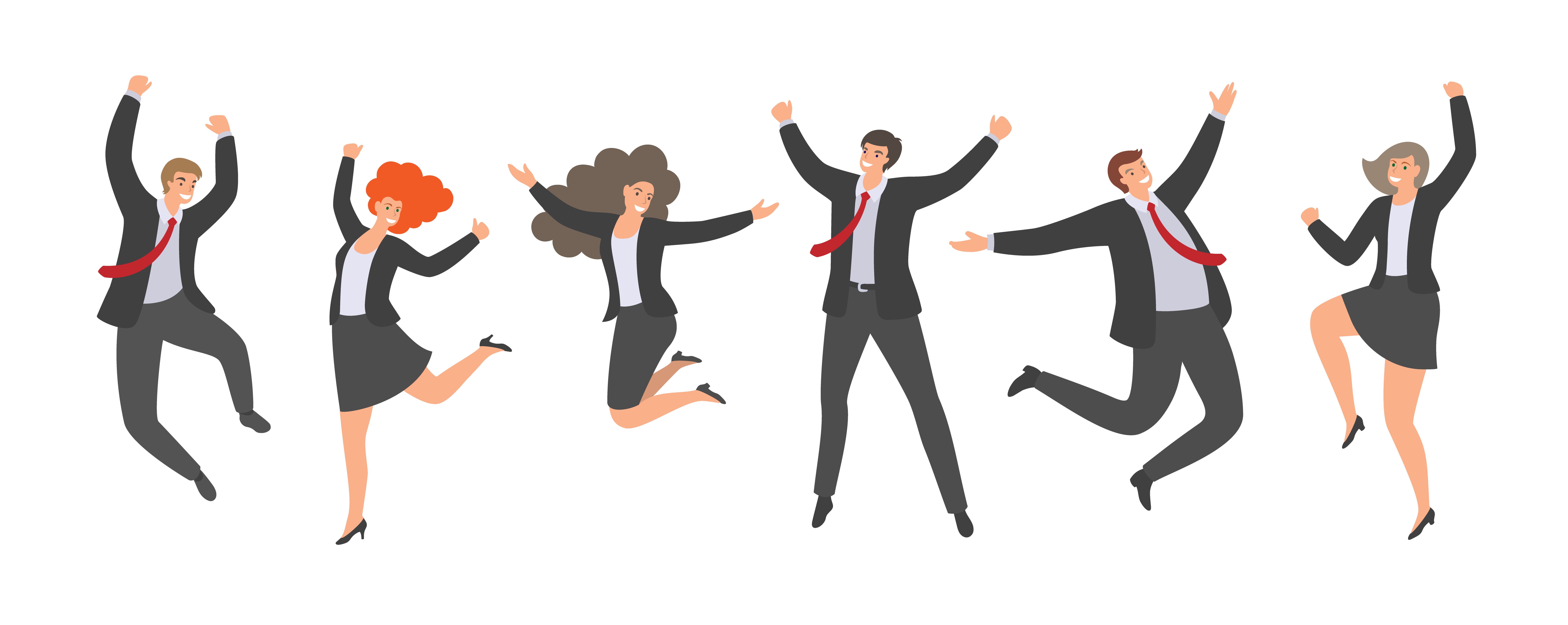 Group of happy jumping office workers in flat style isolated on white  background. Cheerful Working Day. Business people are jumping, celebrating  the achievement of victory. 3496309 Vector Art at Vecteezy