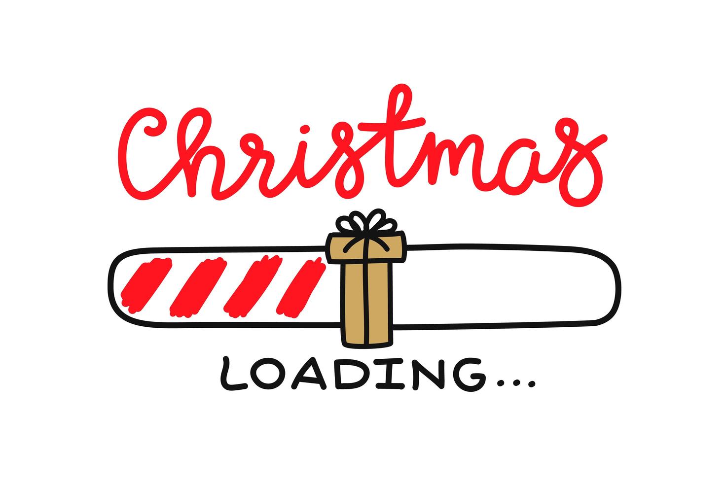 Progress bar with inscription - Christmas loading and doodle gift in sketchy style. Vector christmas, New Year illustration