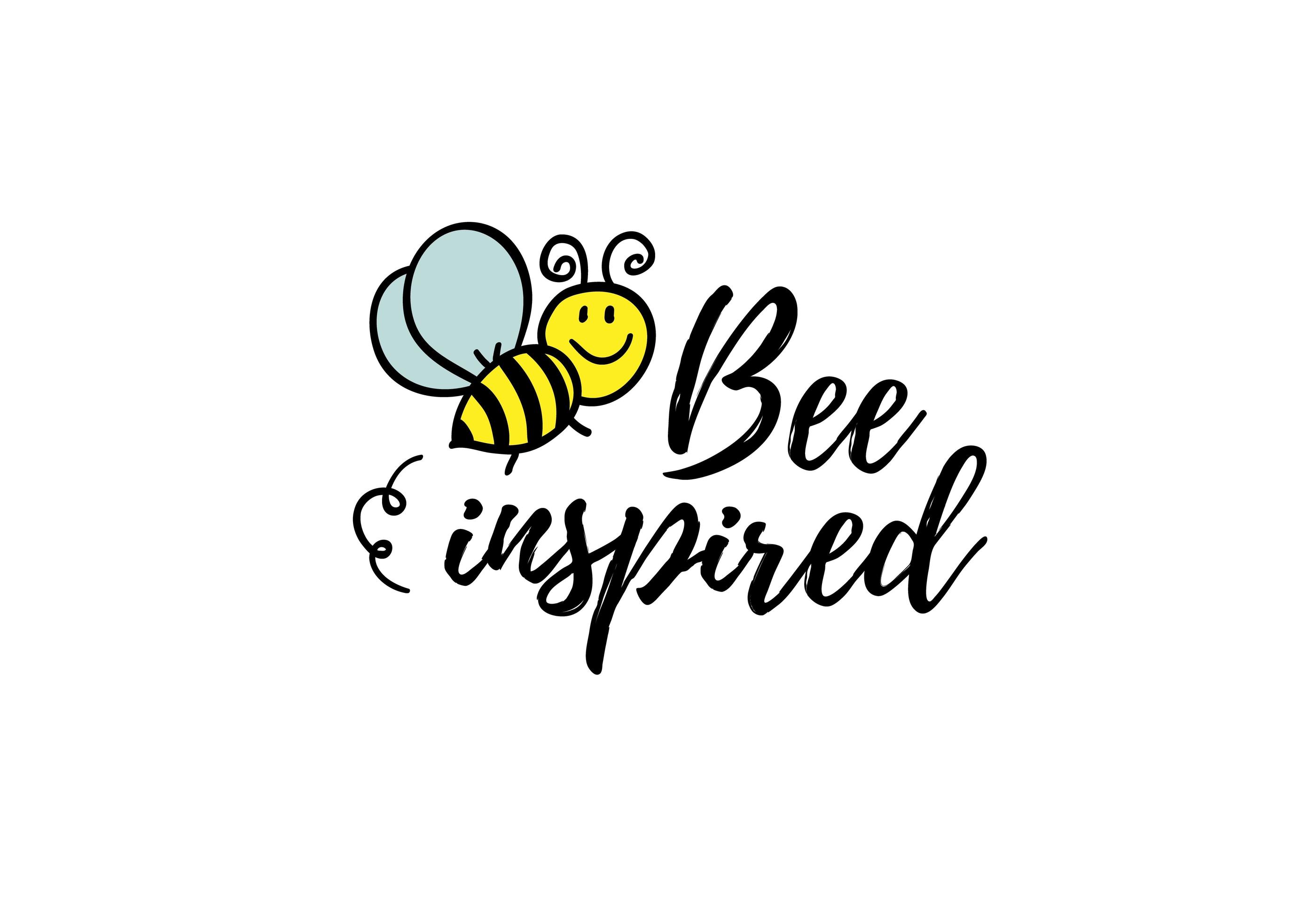 Bee inspired phrase with doodle bee on white background. Lettering