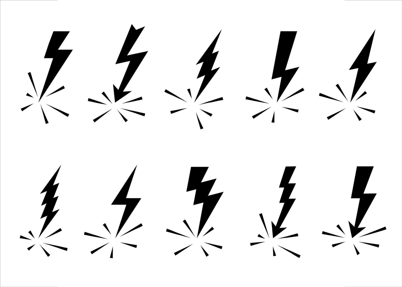 Lightning bolts vector logo set. Concept of energy and electricity. Flash collection. Power and electric symbols, high speed, swiftness and rapid emblem.