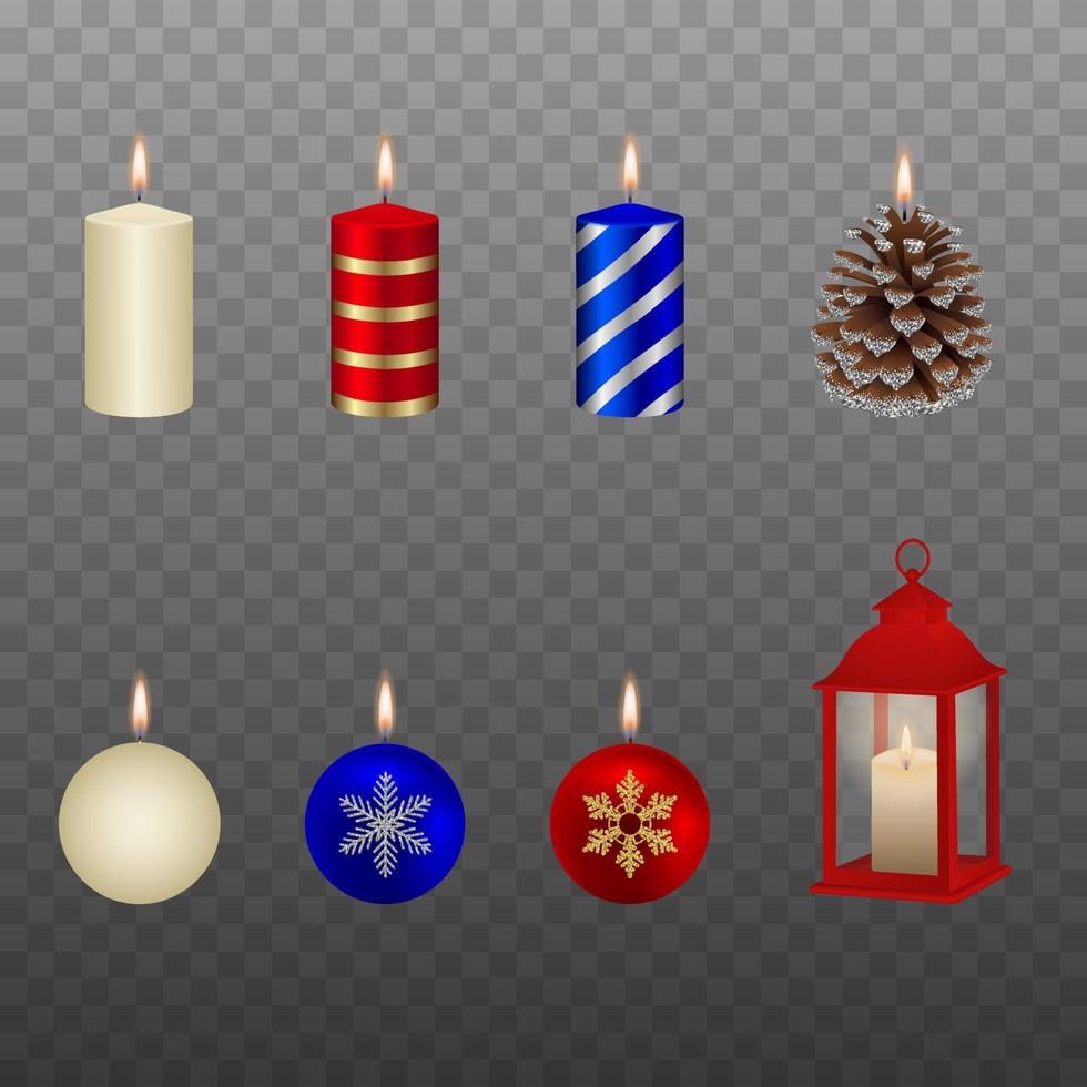 set of isolated christmas candles vector