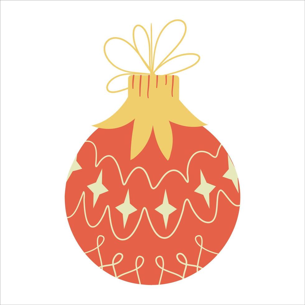 Christmas ball toy in retro style is isolated on a white background. Mid-Century Modern design, 1950s 1960s. Vector illustration in a flat style. Decor for holiday cards