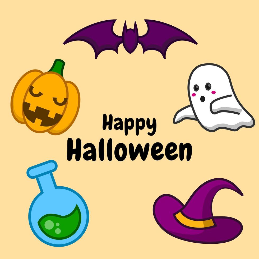 cute halloween day cartoon element design on orange background. vector