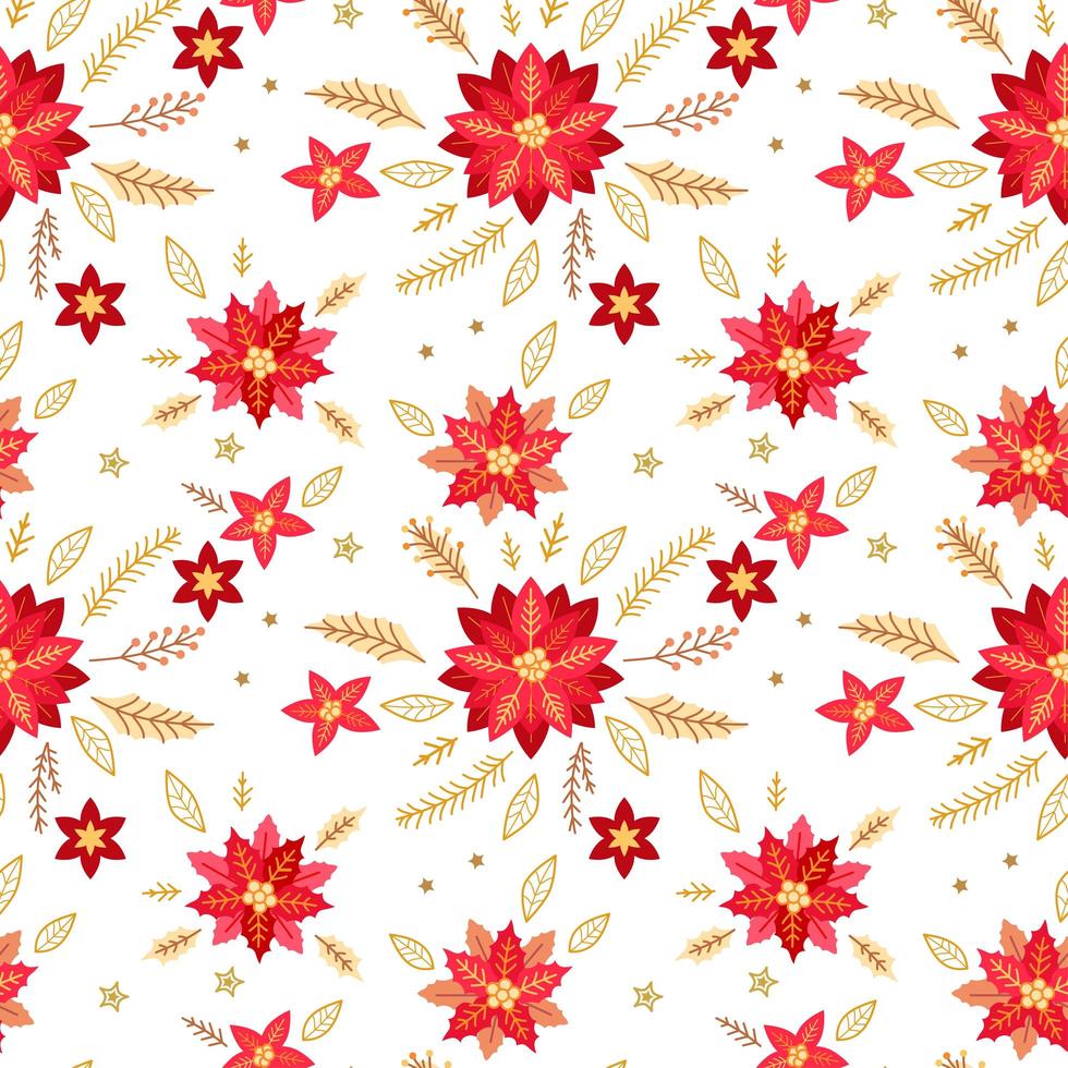 Christmas seamless pattern with cute winter plants vector