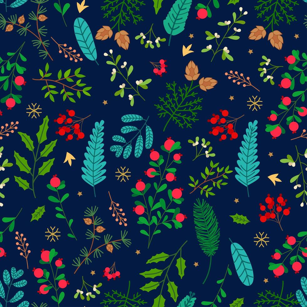 Christmas seamless pattern with cute winter plants vector