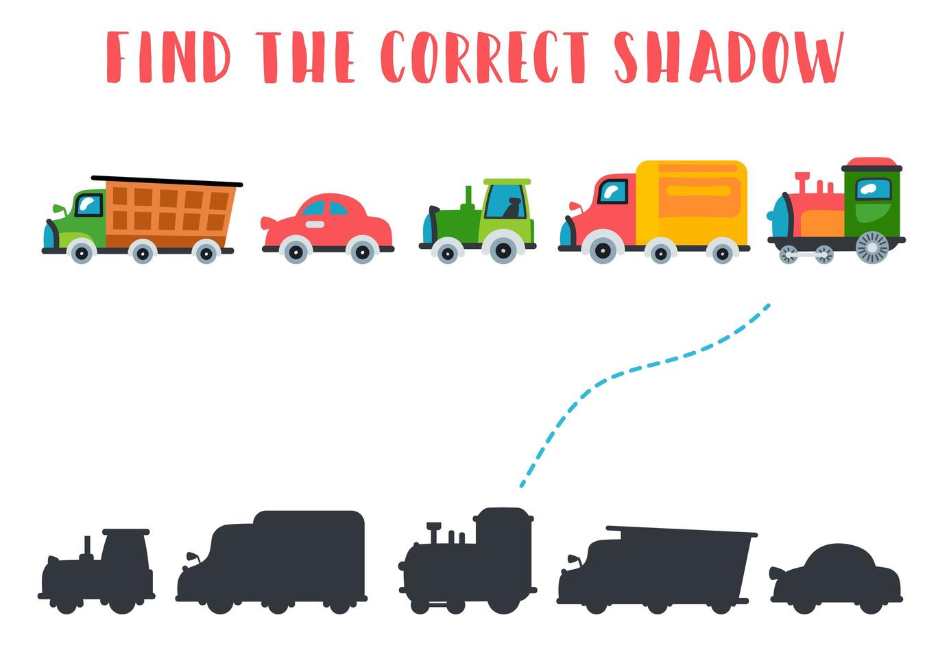 Find the correct shadow. Kids learning game. vector