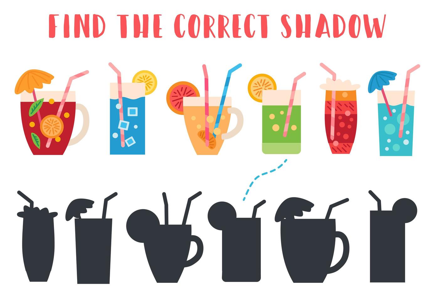 Find the correct shadow. Kids learning game. vector