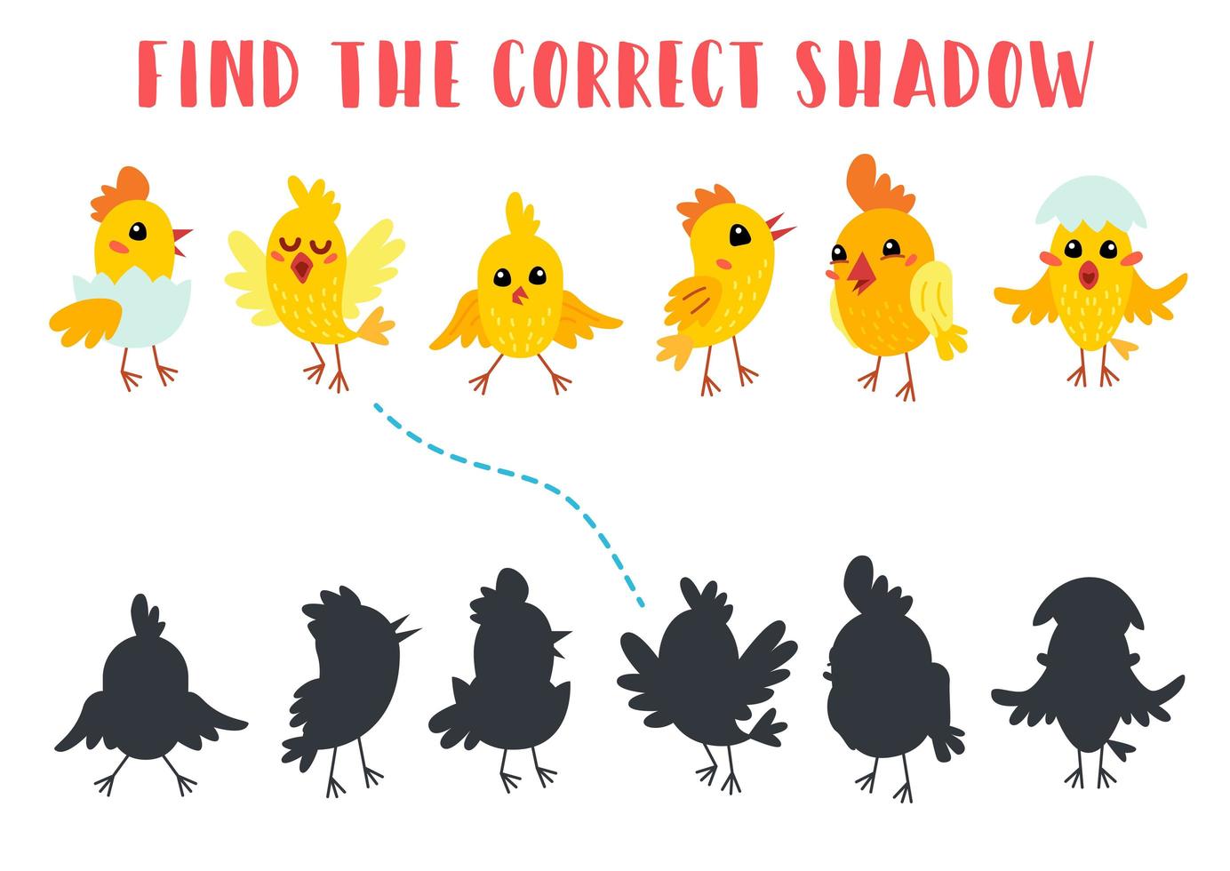encuentra la sombra correcta. juego de aprendizaje para niños. vector
