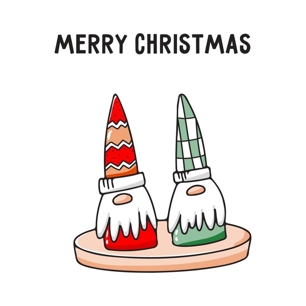 Christmas card with gnomes and the inscription Merry Christmas. vector